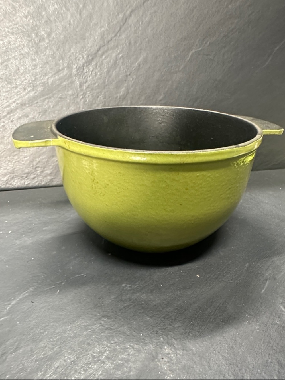 Enameled Cast Iron Bowl Green Black  7" x 4" Made in France 20538